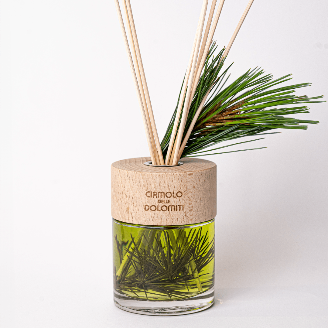 Diffusore luxury al pino cirmolo con rametto di pino e bastoncini