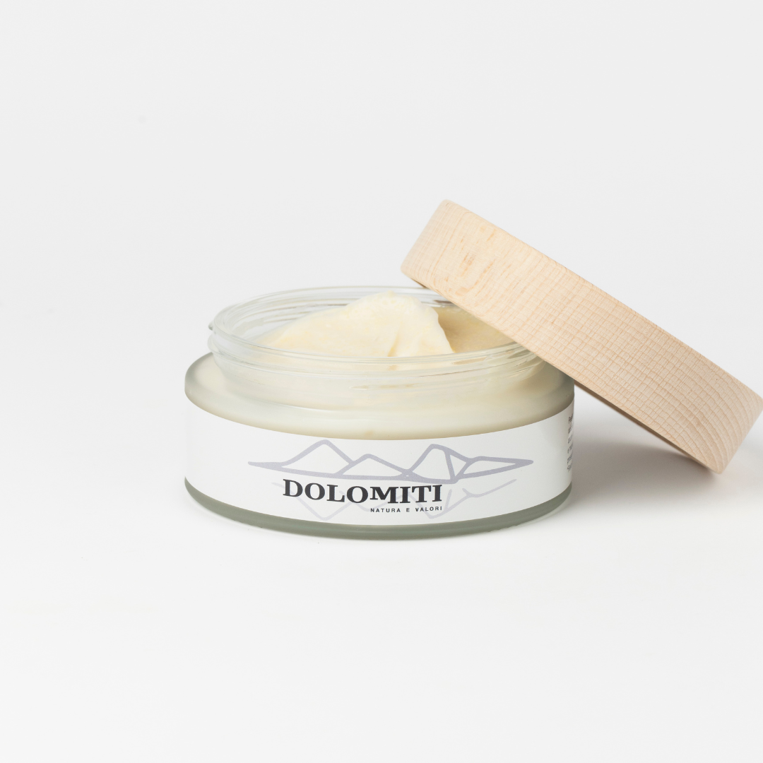 Vasetto aperto Dolomiti con coperchio in legno e texture visibile