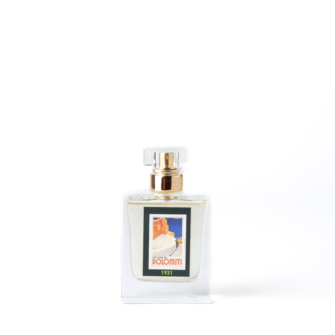 Flacone dell'eau de parfum 1931 Dolomiti su sfondo bianco