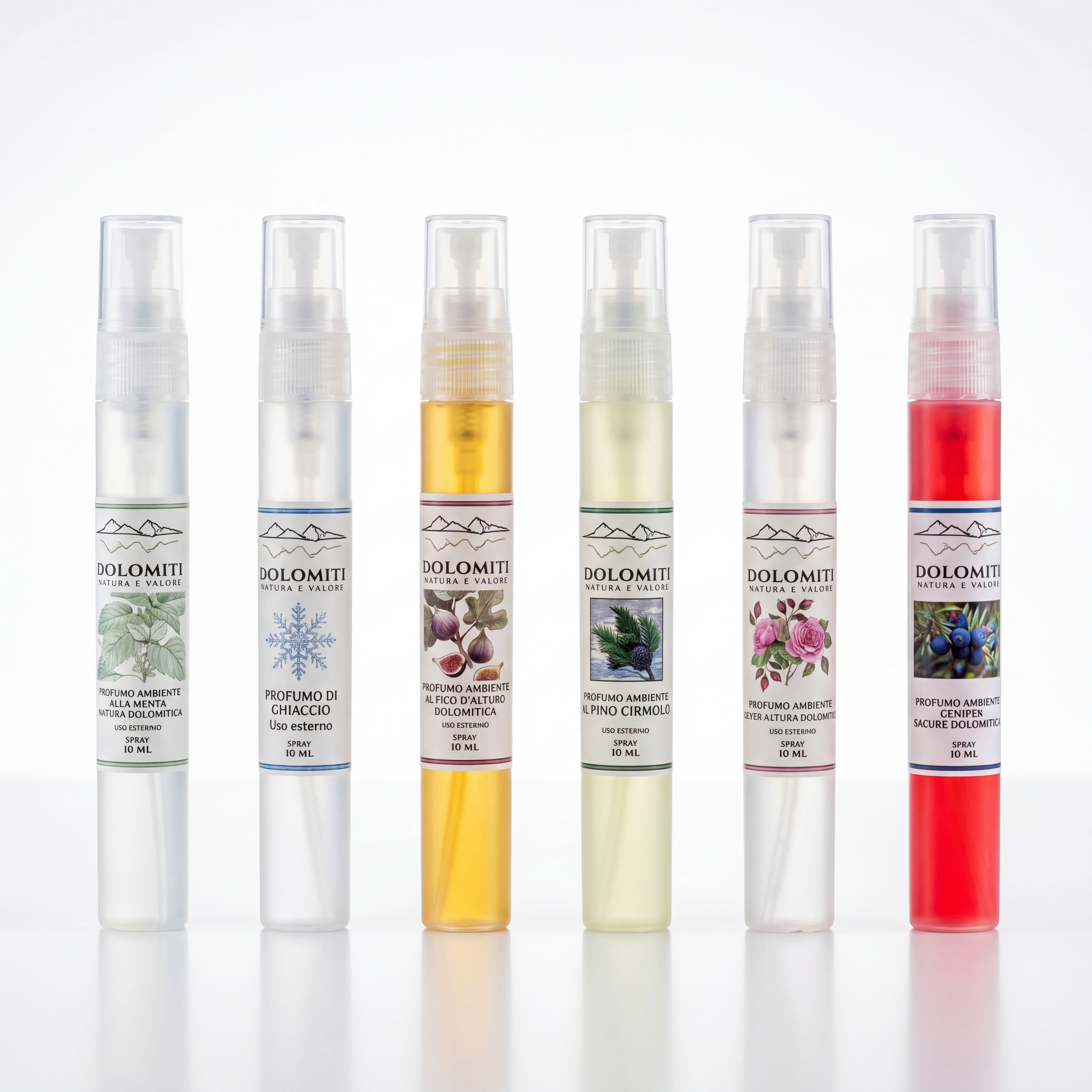 Set tester con le sei fragranze dei diffusori Dolomiti in fiale da 10 ml