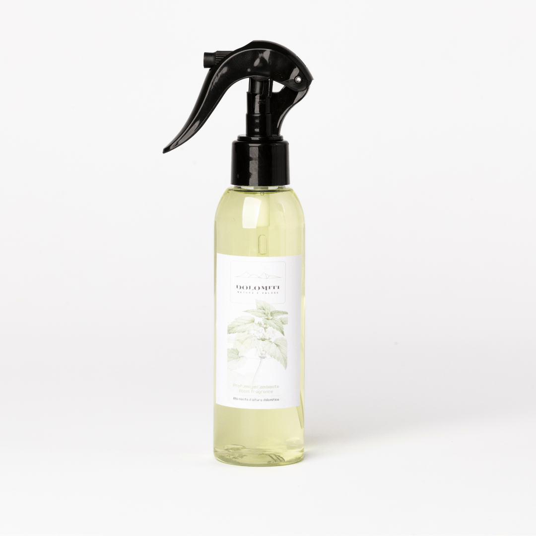 Spray per ambienti alla menta dolomitica Dolomiti, flacone da 150 ml con nebulizzatore