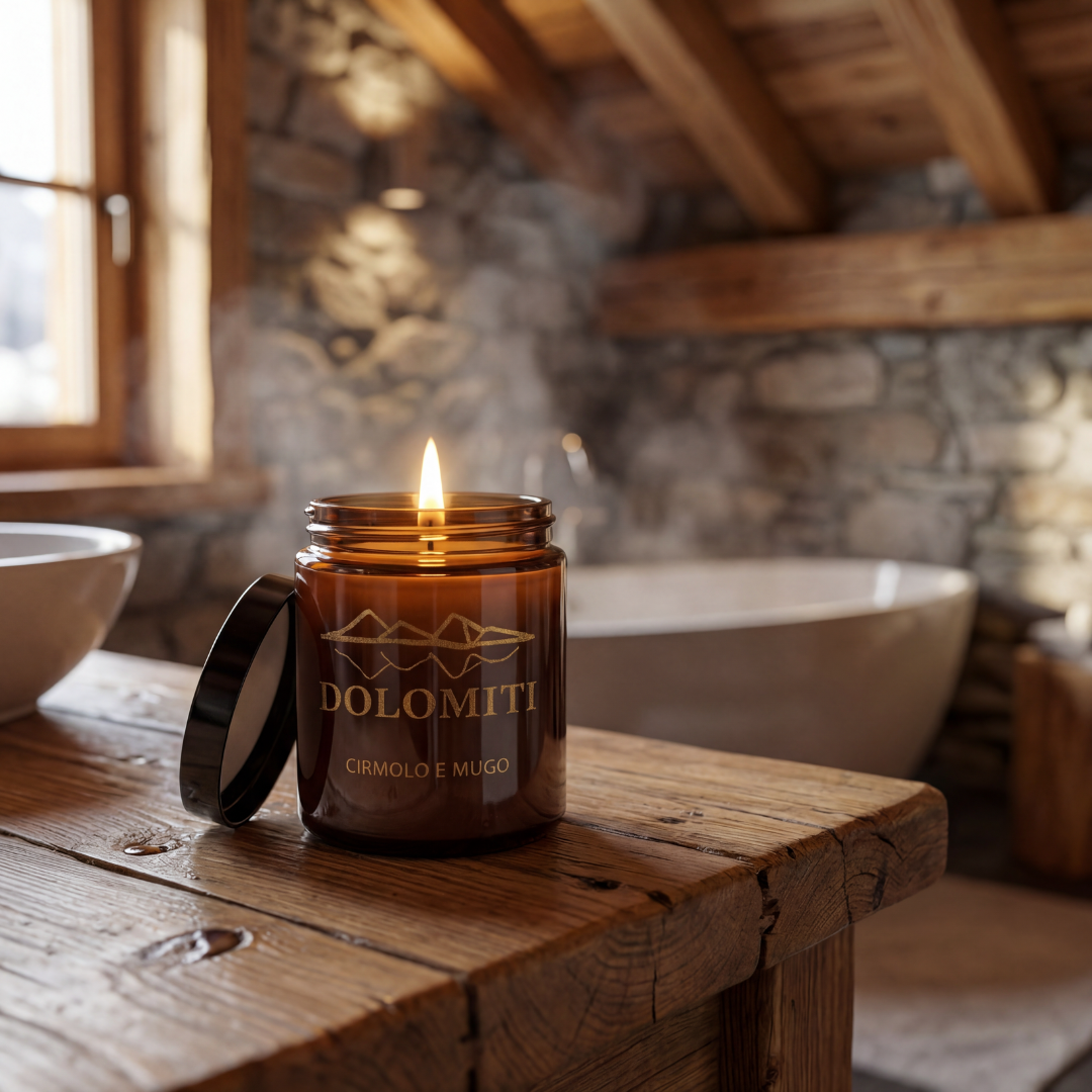 Candela Artigianale al Pino Cirmolo delle Dolomiti – Cera di Soia 120g