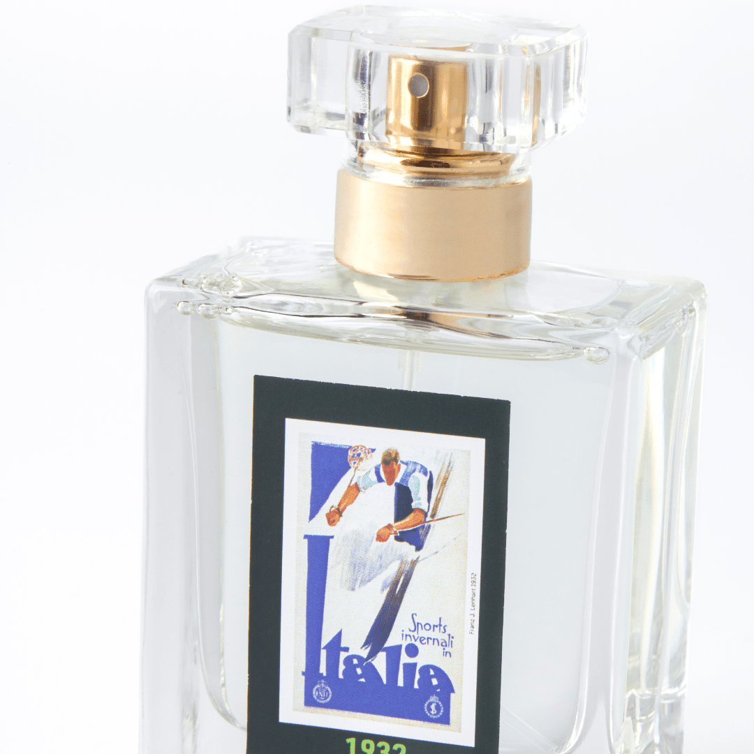 Flacone in vetro dell'eau de parfum 1932 Purezza Cristallina con etichetta vintage