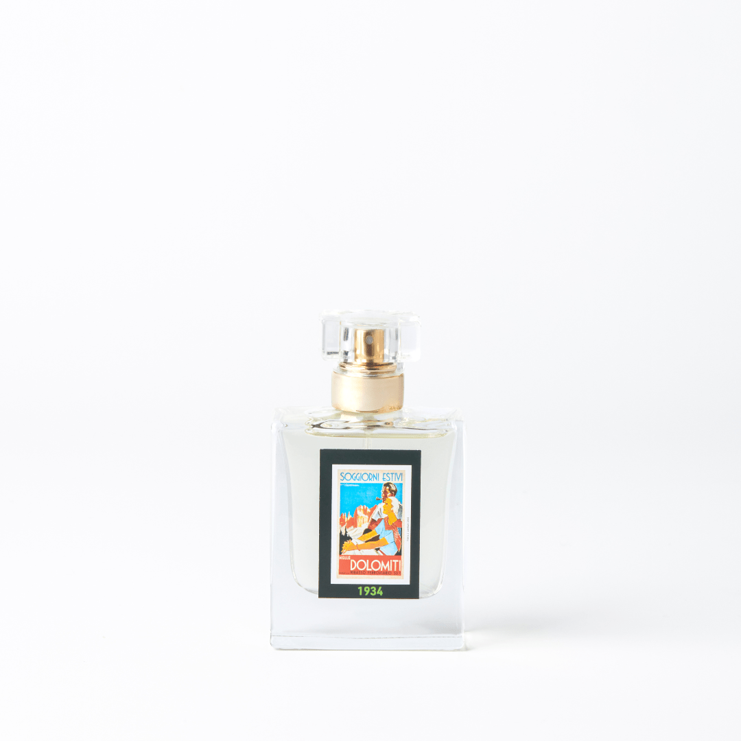 Flacone dell'eau de parfum 1934 Dolomiti su sfondo bianco