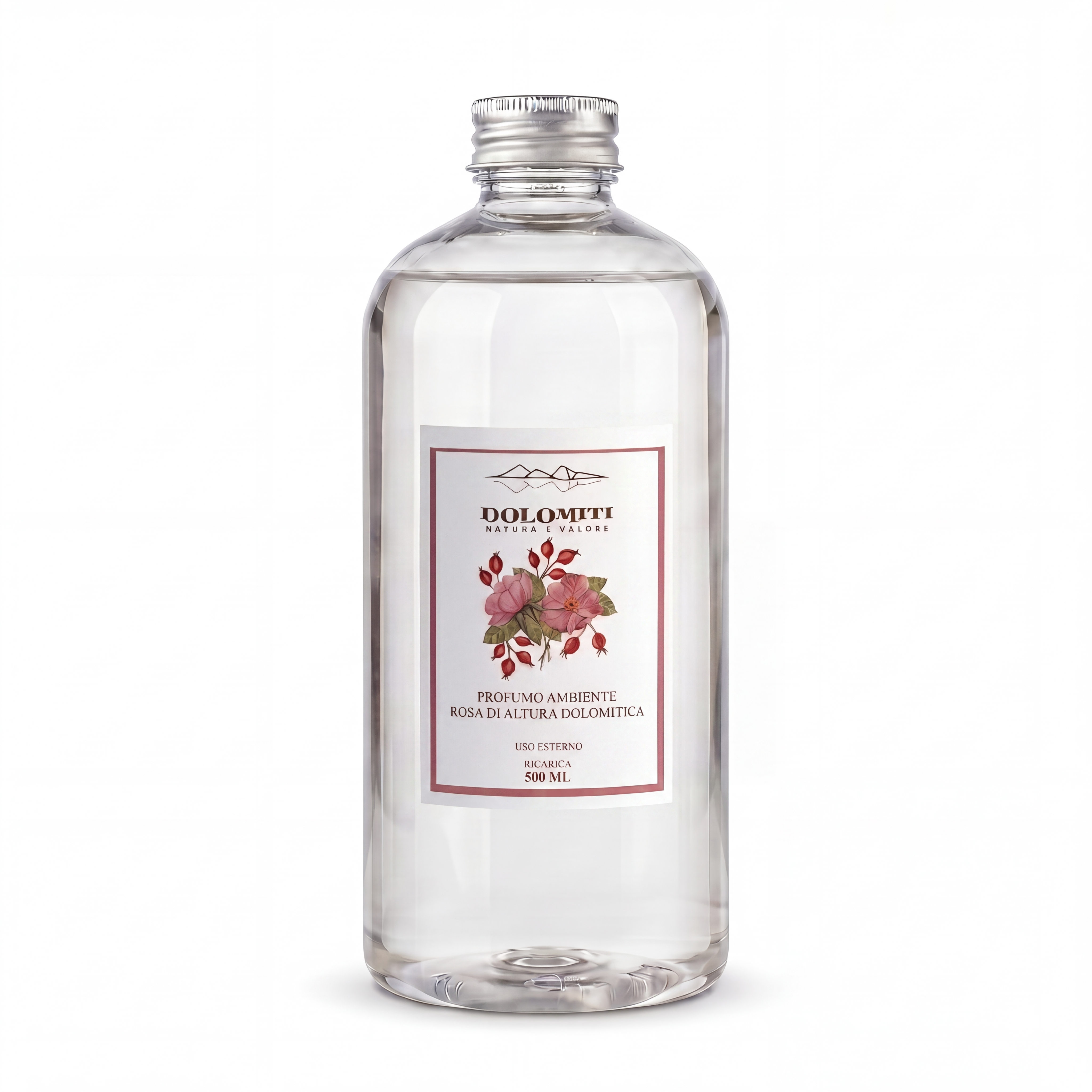 Ricarica per diffusore alla rosa di altura Dolomiti, flacone da 500 ml